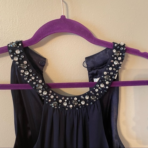 Eliza J Beaded Halter Tiered Chiffon Gown - Picture 2 of 10